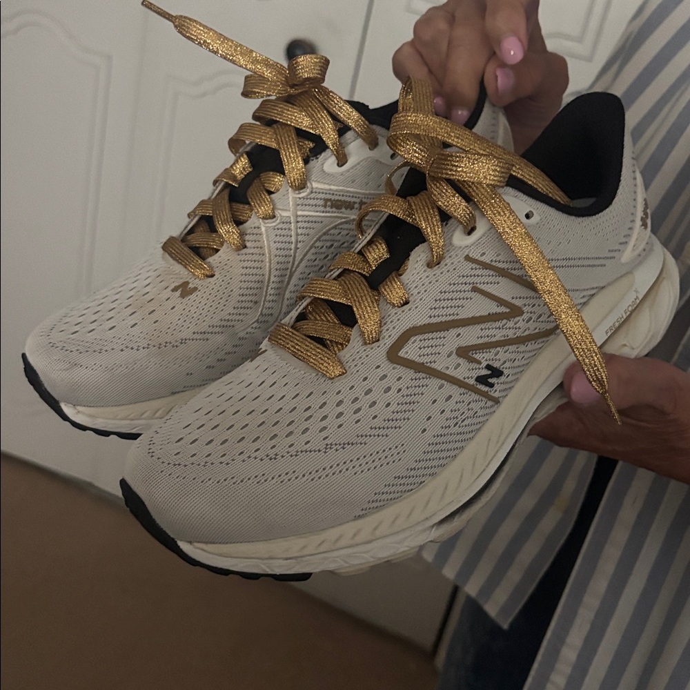New Balance Cream and Gold Running Shoes